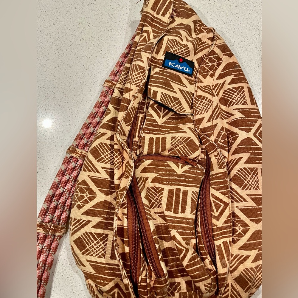 Kavu Tan and Brown Geometric Sling Bag